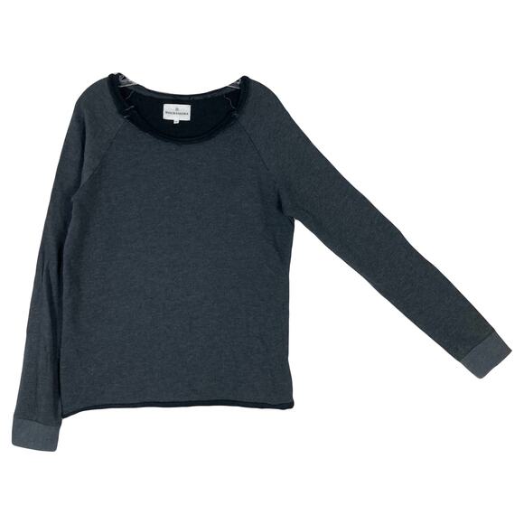 NWOT ROCKAMORA Sweatshirt Women L Grey Distressed-Rolled-Hem Long-Sleeve Cotton - Picture 1 of 8